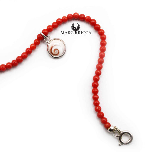 Bracelet Argent Perles (3mm) Corail Rouge, oeil