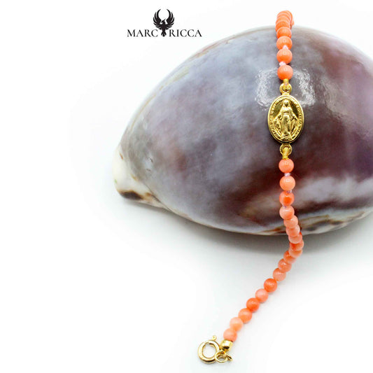 Bracelet Argent Perles (4mm) Corail Rouge et Miraculeuse