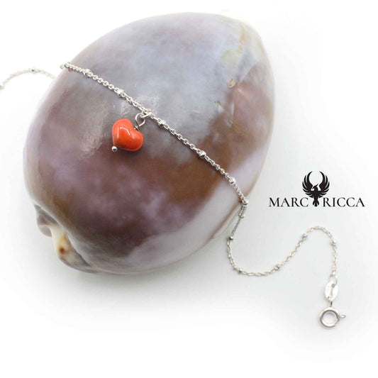 Bracelet Cheville Argent Corail Cœur