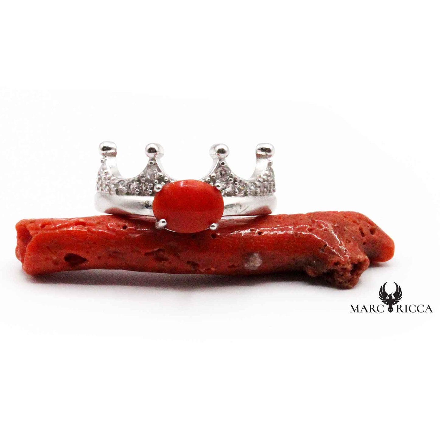 Bague Argent Corail & Zirconium Couronne