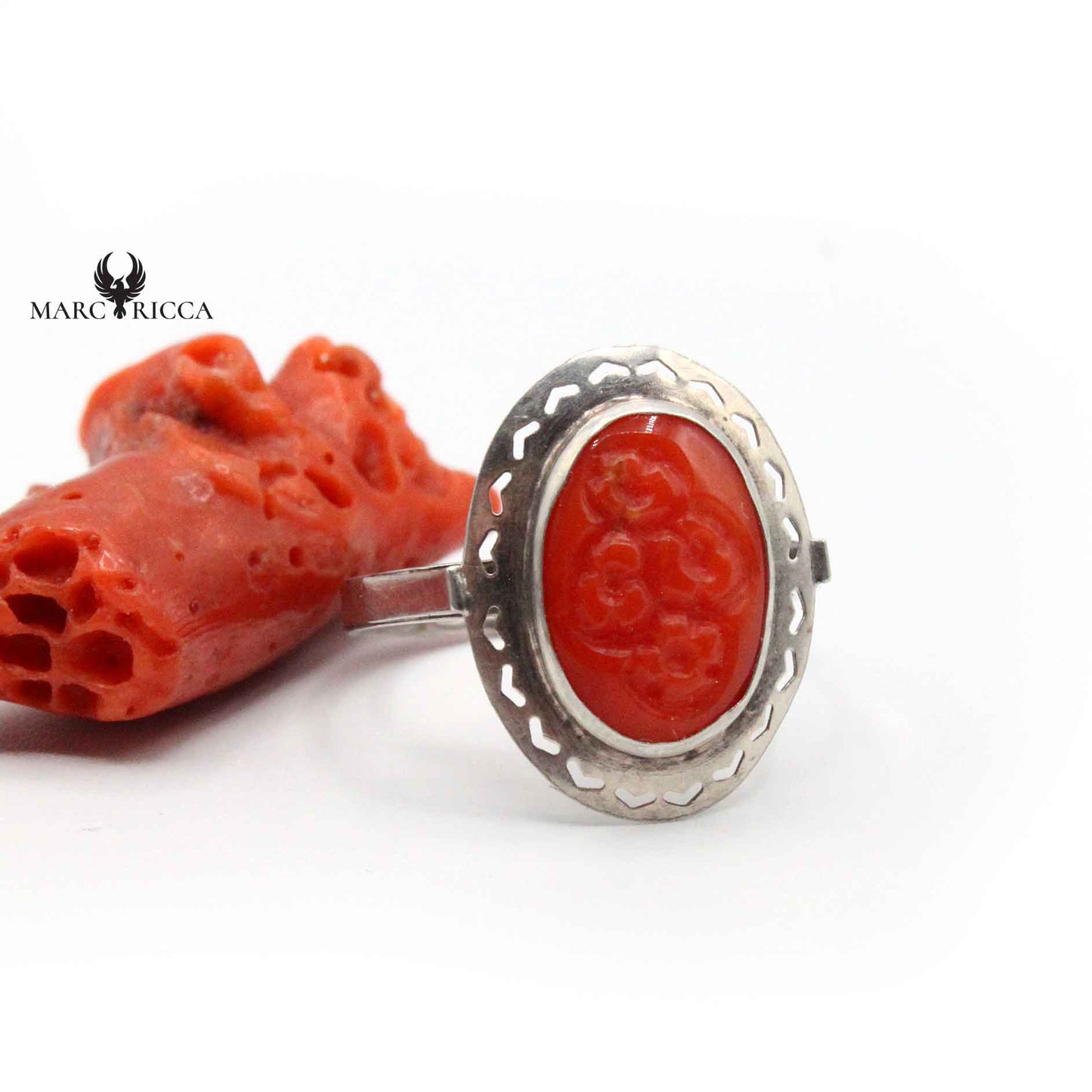Bague Argent Corail Camée