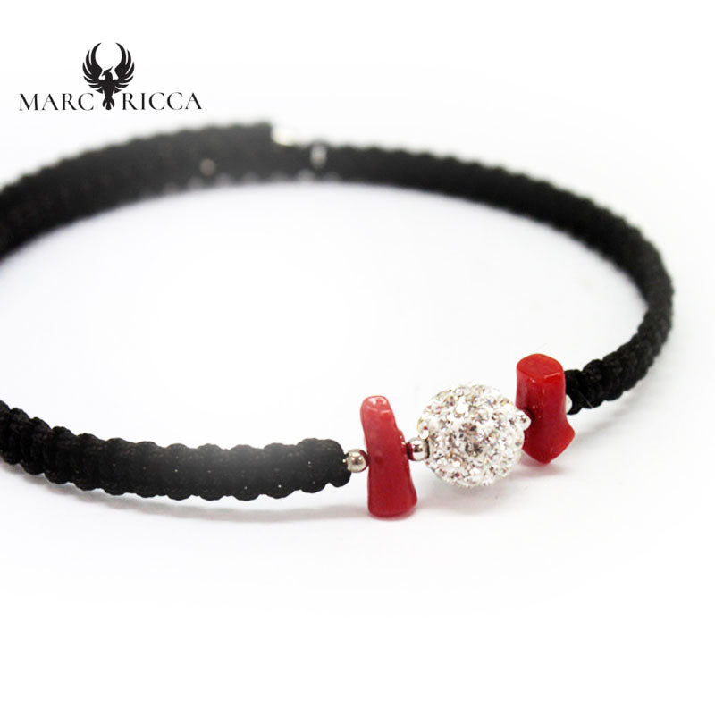 Bracelet Jonc Argent Strass & Corail