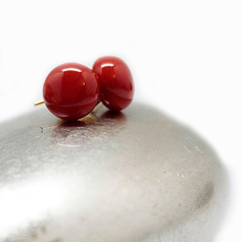 Boucles Argent ou Vermeil Perle Plate Corail Rouge