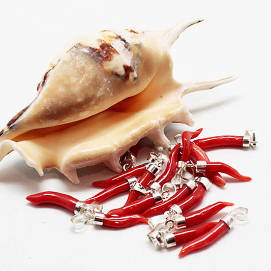 Pendentif Argent Corne Corail Rouge