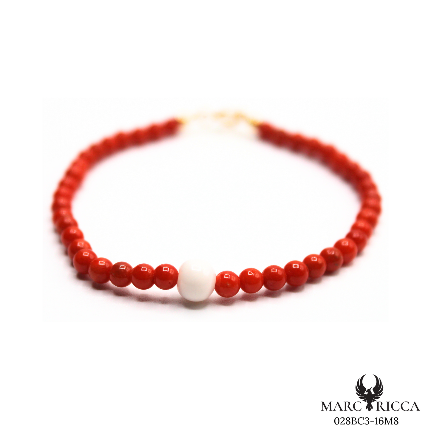 Bracelet Or Corail Perle Rouge et Blanche