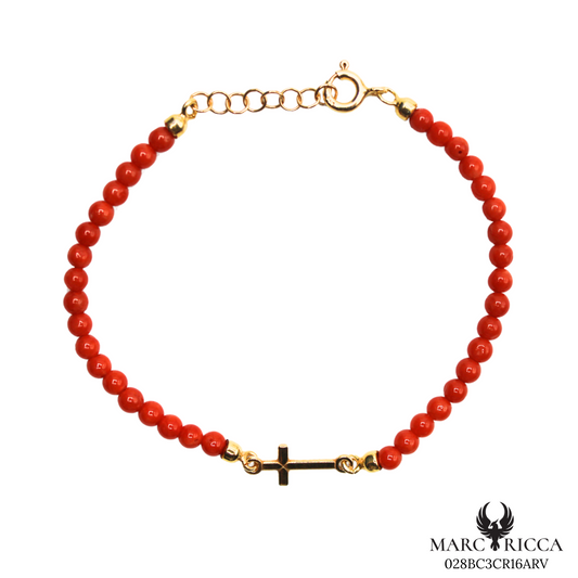Bracelet Vermeil Corail Perle & Croix