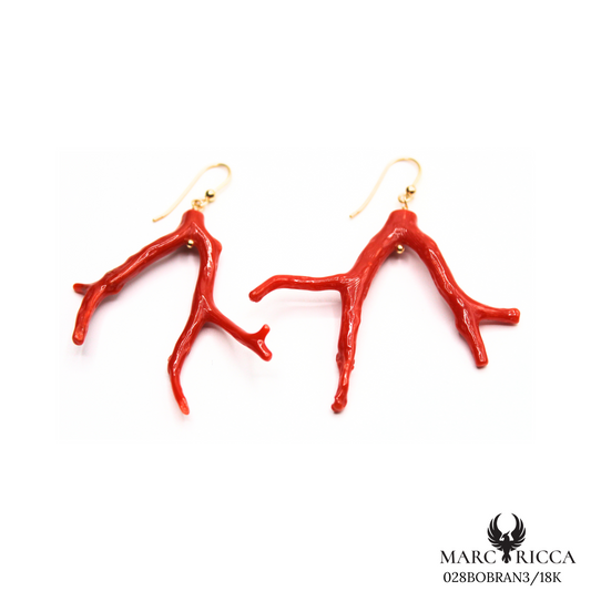 Boucles Or Corail Branche Pendante