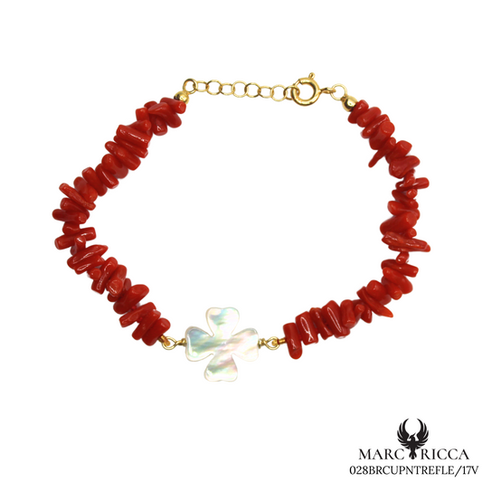 Bracelet Vermeil Corail Cupolino & Trèfle Nacre