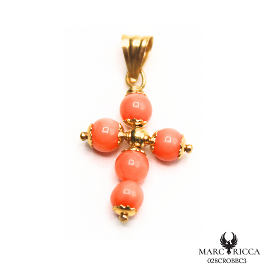 Pendentif Or Croix Perle Corail/Corail Blanc/Lapis Lazuli/Malachite