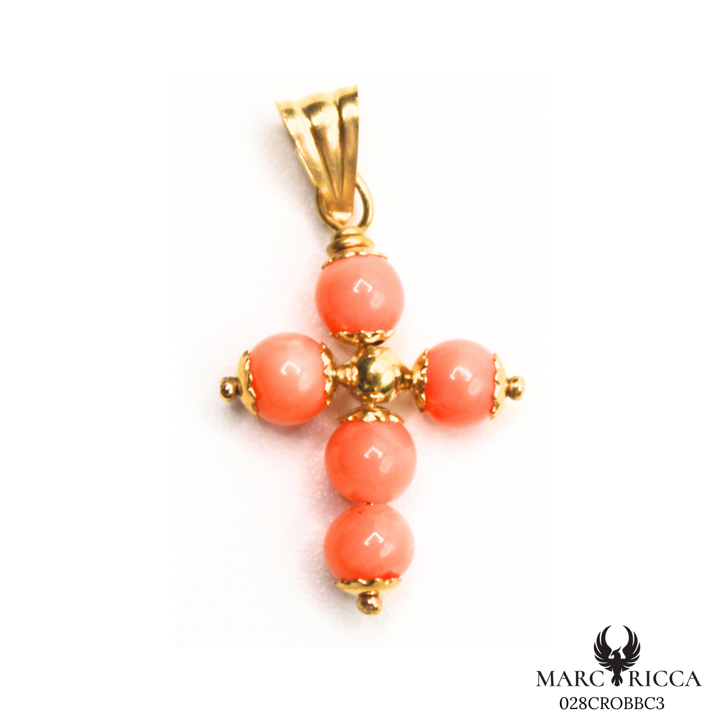 Pendentif Or Croix Perle Corail/Corail Blanc/Lapis Lazuli/Malachite