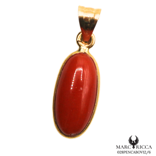 Pendentif Or Corail Cabochon Ovale & Long 18 Carats