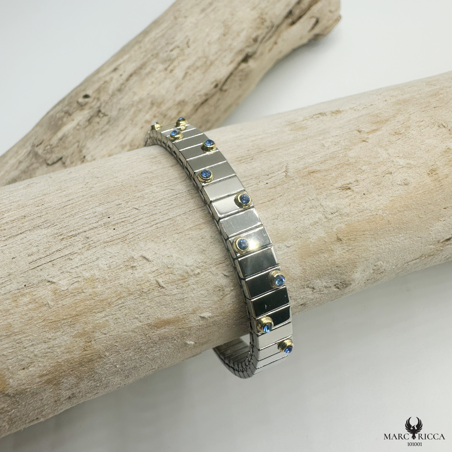Bracelet Acier & Or Cristal Bleu Extensible