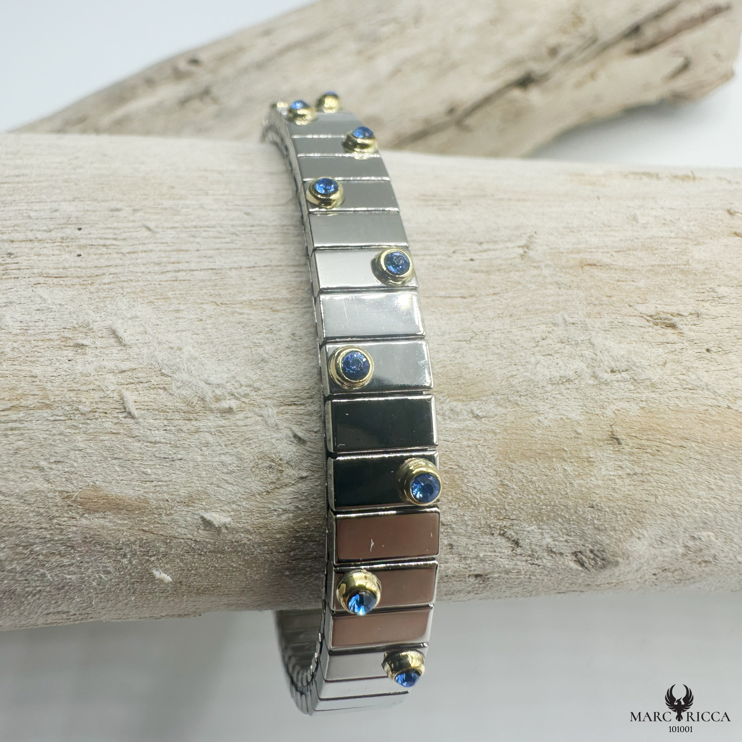 Bracelet Acier & Or Cristal Bleu Extensible