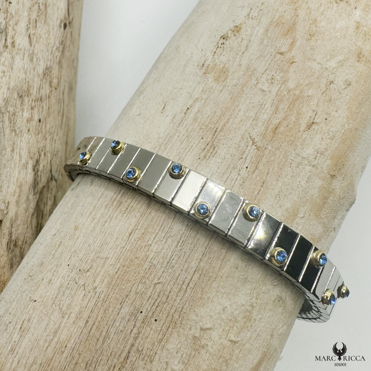Bracelet Acier & Or Cristal Bleu Extensible