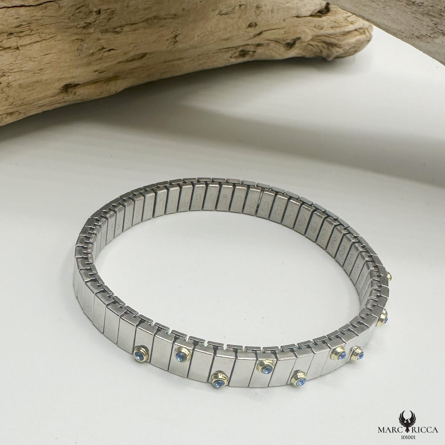 Bracelet Acier & Or Cristal Bleu Extensible