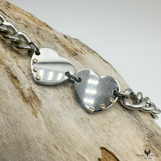 Bracelet Acier Or Maillons & Double Cœur
