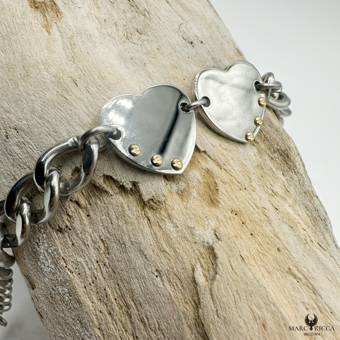 Bracelet Acier Or Maillons & Double Cœur