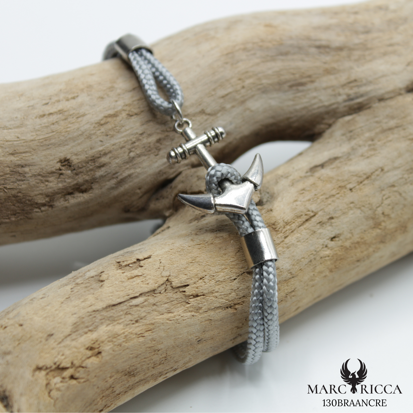 Bracelet Argent Cordon Ancre Marine