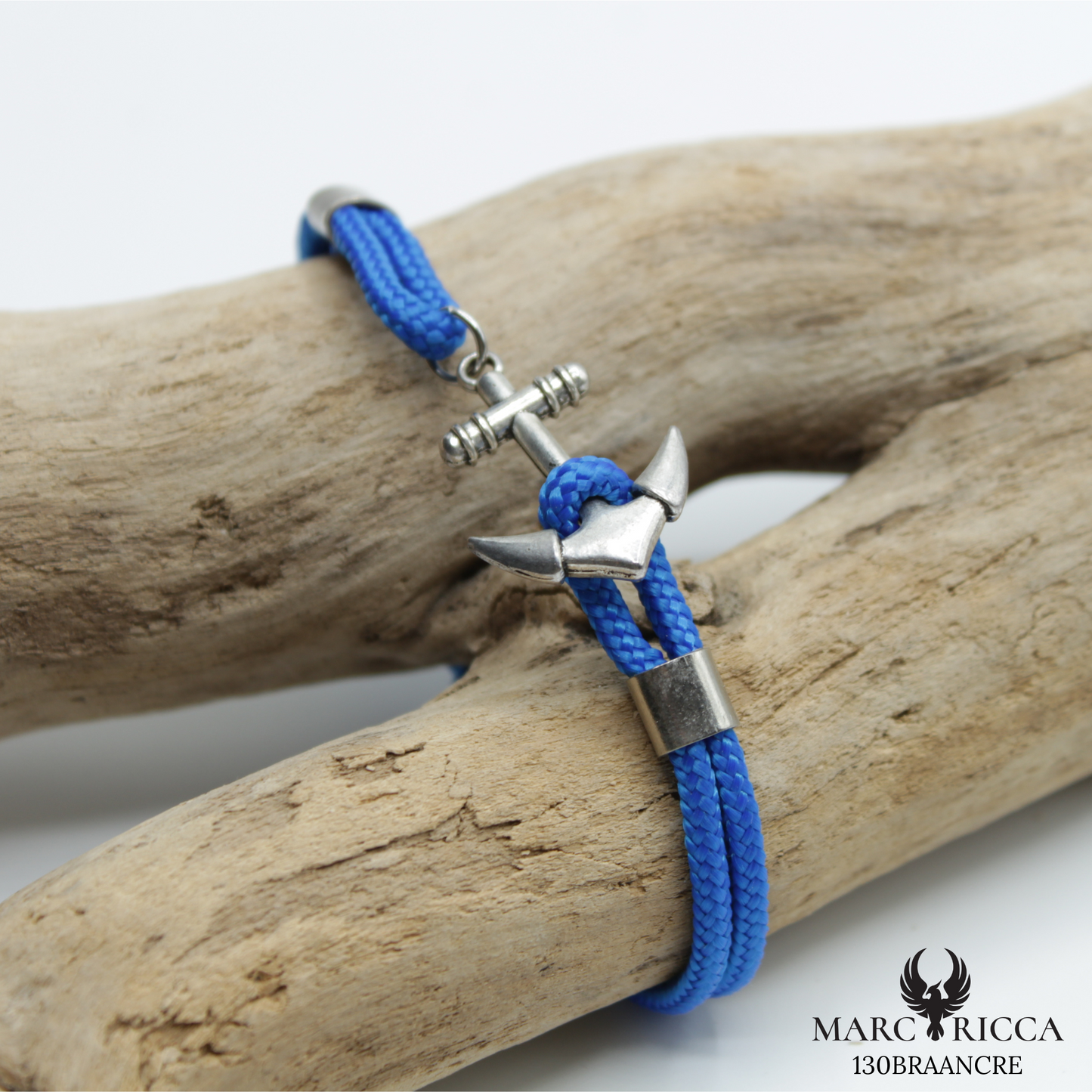 Bracelet Argent Cordon Ancre Marine