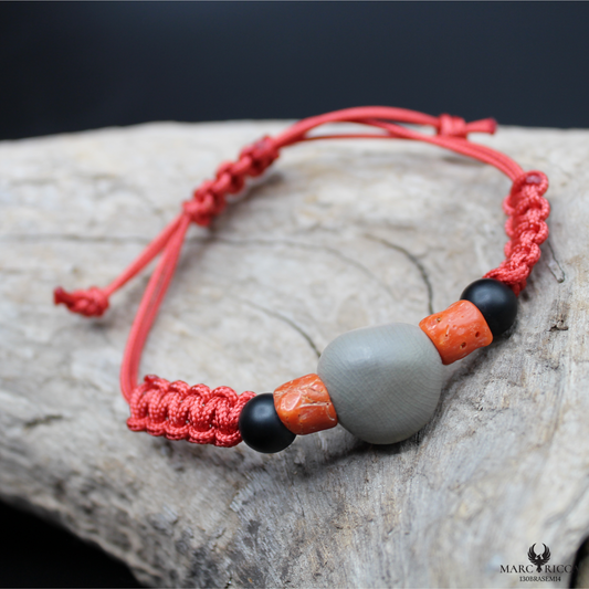 Bracelet Cordon Corail Graine Canique & Bakélite