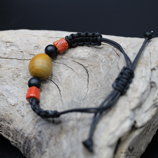 Bracelet Cordon Corail Graine Canique Orangé & Bakélite