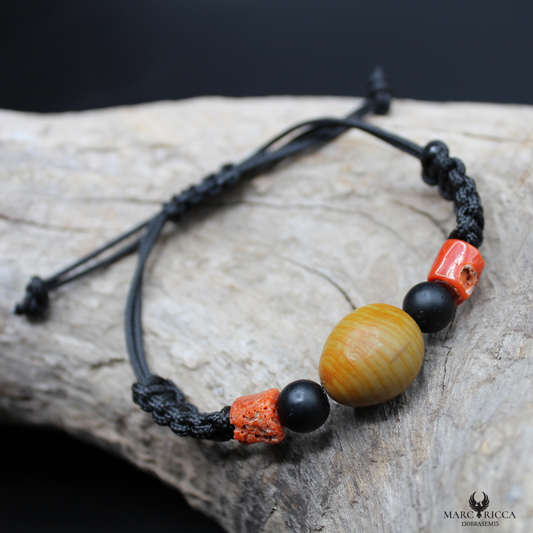 Bracelet Cordon Corail Graine Canique Orangé & Bakélite