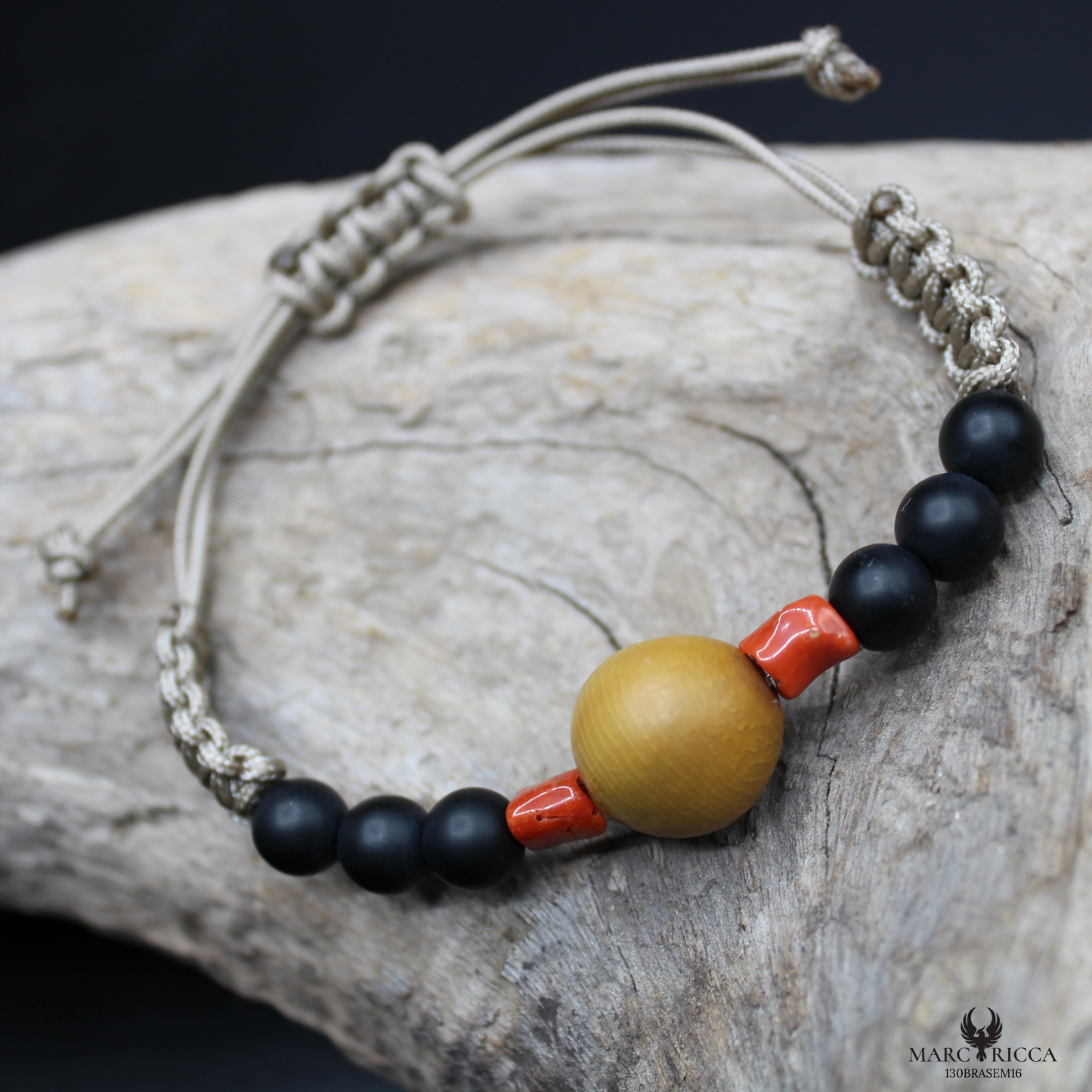 Bracelet Cordon Corail Graine Canique Orangé & Bakélite