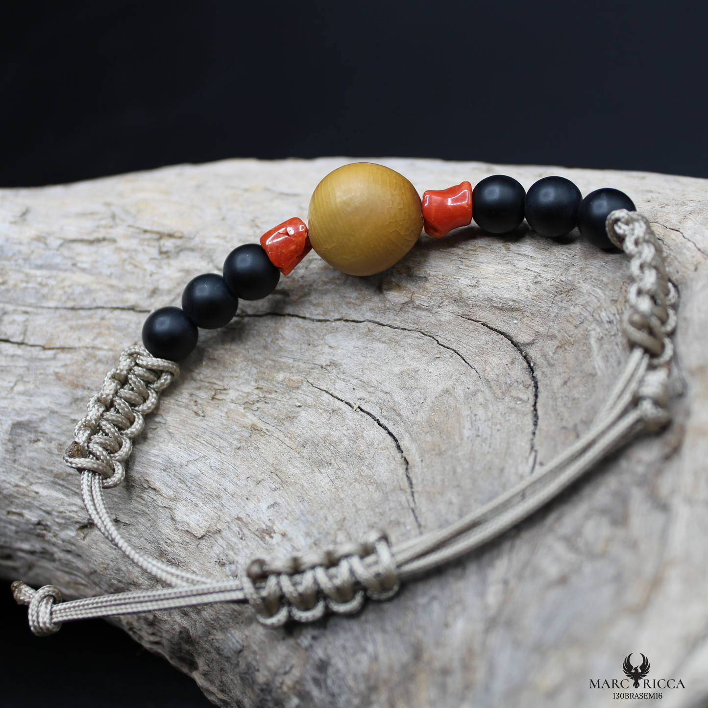 Bracelet Cordon Corail Graine Canique Orangé & Bakélite