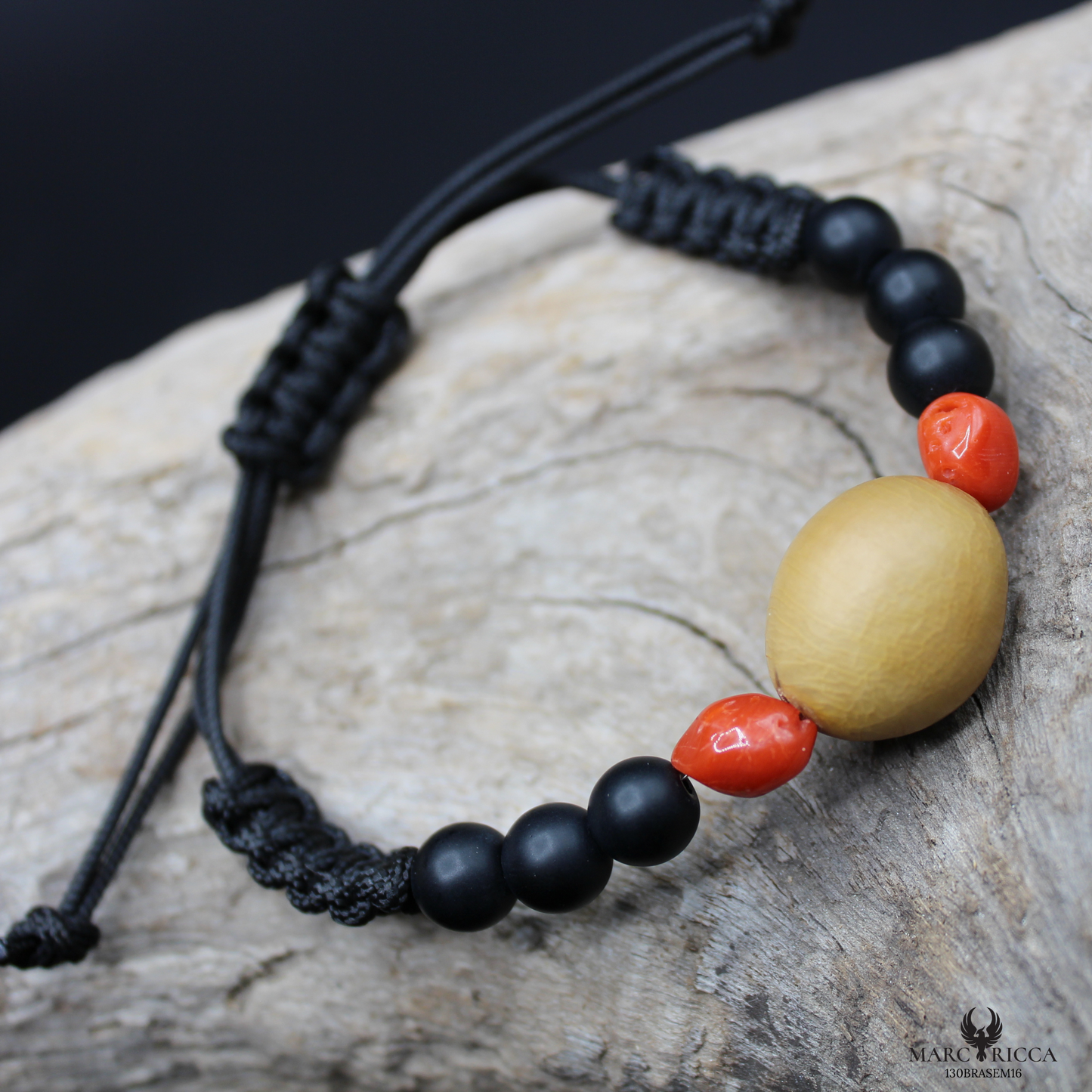 Bracelet Cordon Corail Graine Canique Orangé & Bakélite