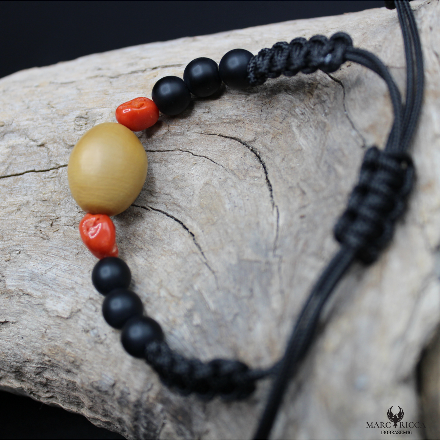 Bracelet Cordon Corail Graine Canique Orangé & Bakélite