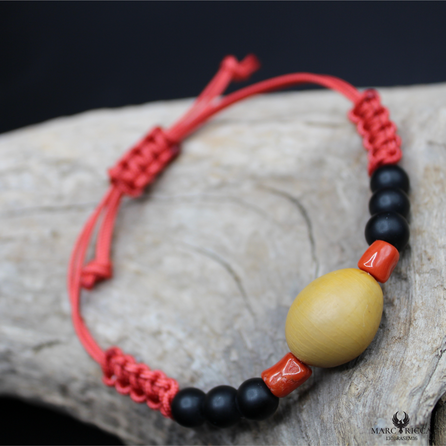 Bracelet Cordon Corail Graine Canique Orangé & Bakélite