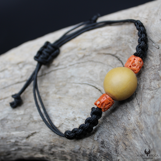 Bracelet Cordon Corail Graine Canique Orangé