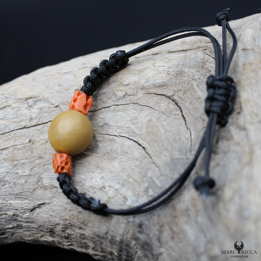 Bracelet Cordon Corail Graine Canique Orangé