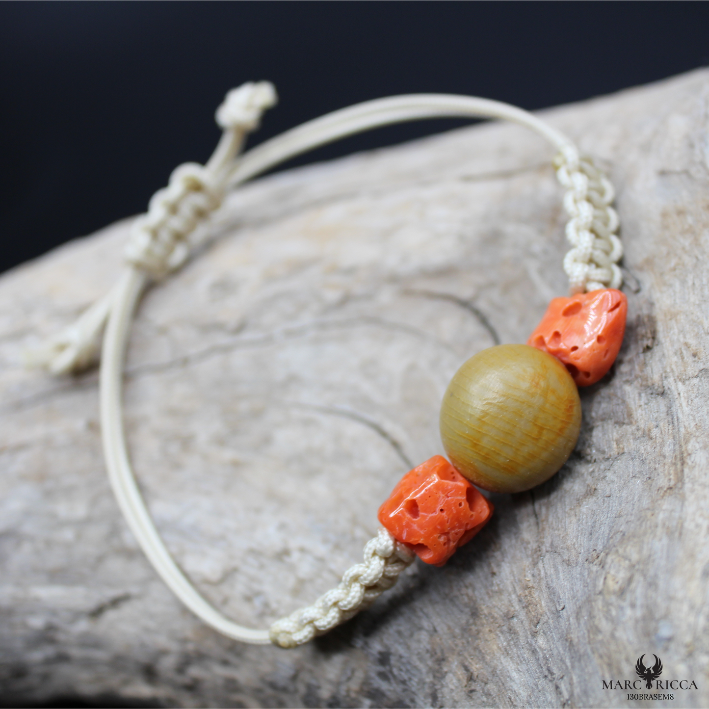 Bracelet Cordon Corail Graine Canique Orangé