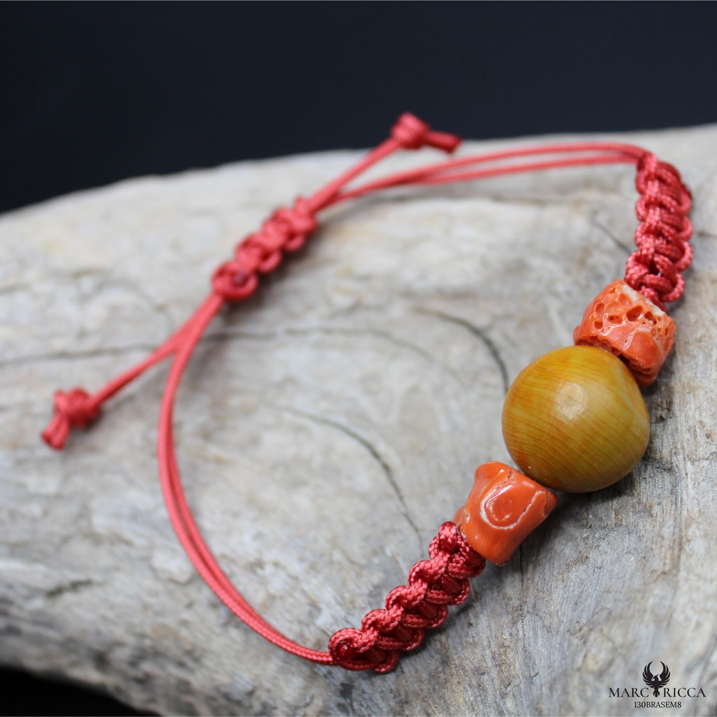 Bracelet Cordon Corail Graine Canique Orangé