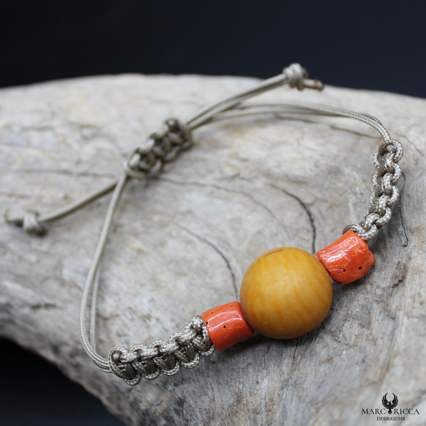 Bracelet Cordon Corail Graine Canique Orangé