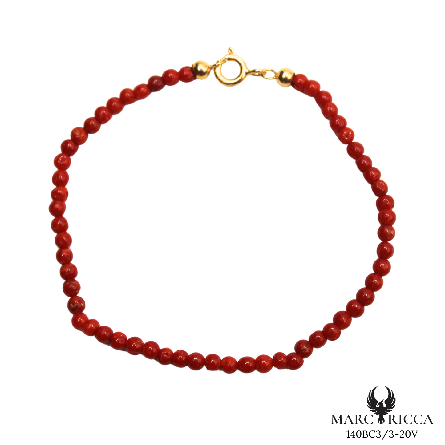 Bracelet Vermeil Corail Rouge Perle 3mm