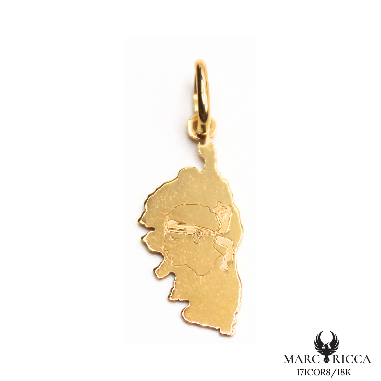 Pendentif Or Corse Pleine & Tête de Maure Gravée 18 ou 9 carats