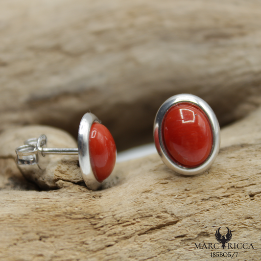 Boucles Argent Corail Cabochon Ovale