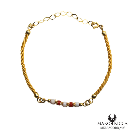 Bracelet Vermeil Cordon Perle Corail & Agathe ou Œil Tigre