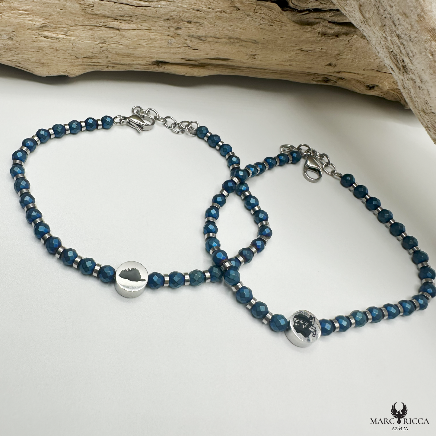 Bracelet Acier Cristal noir Corse & Tête de Maure