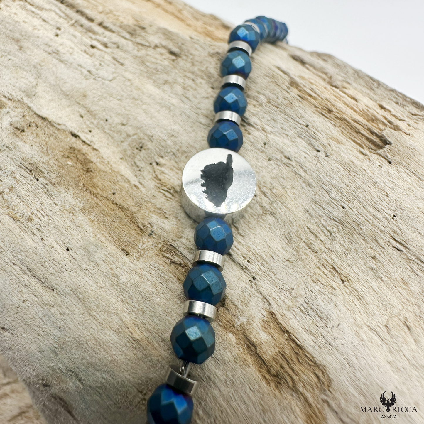 Bracelet Acier Cristal noir Corse & Tête de Maure