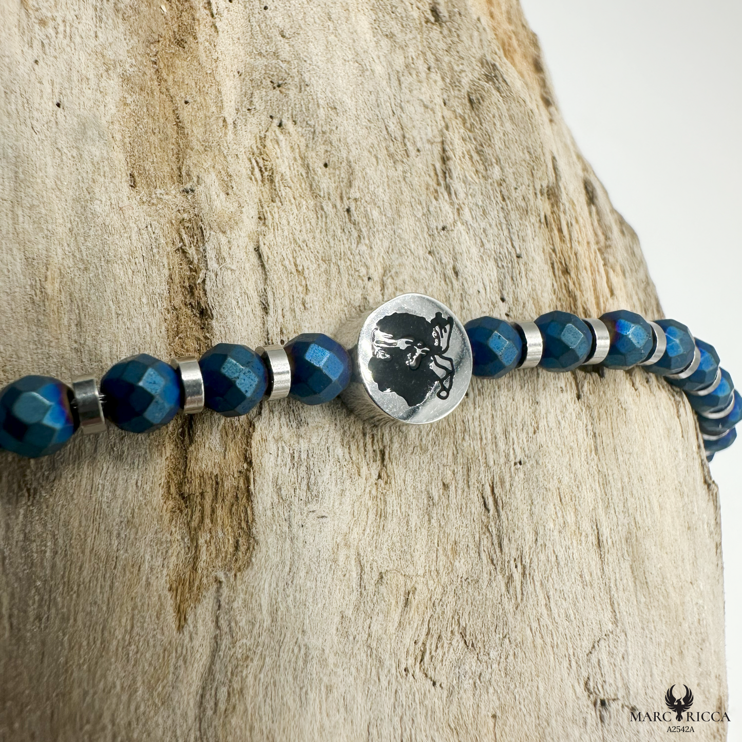 Bracelet Acier Cristal noir Corse & Tête de Maure