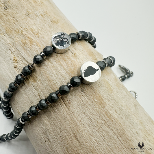 Bracelet Acier Cristal noir Corse & Tête de Maure