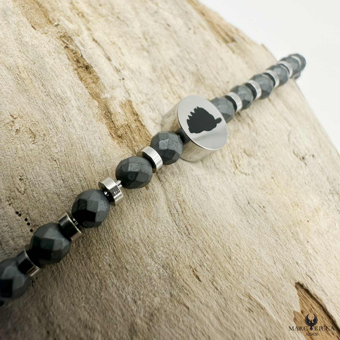 Bracelet Acier Cristal noir Corse & Tête de Maure