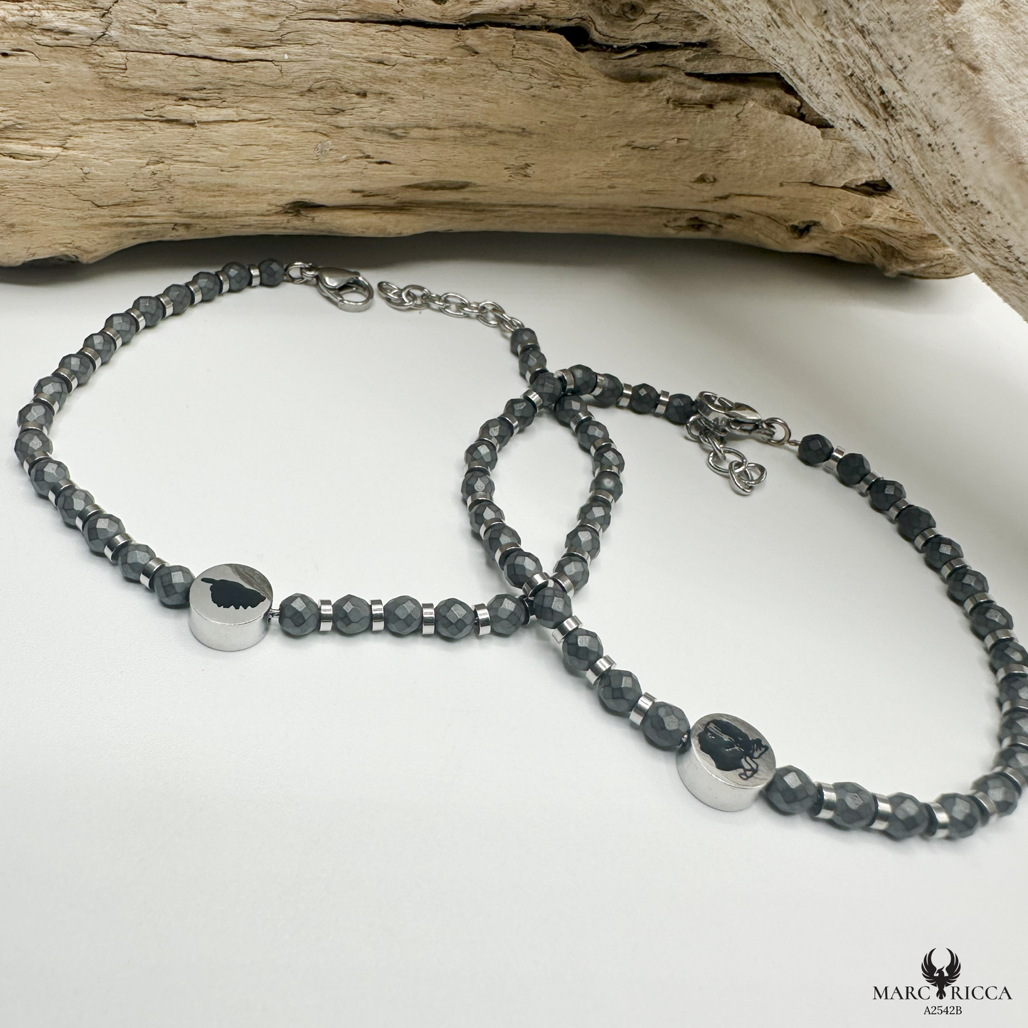Bracelet Acier Cristal noir Corse & Tête de Maure