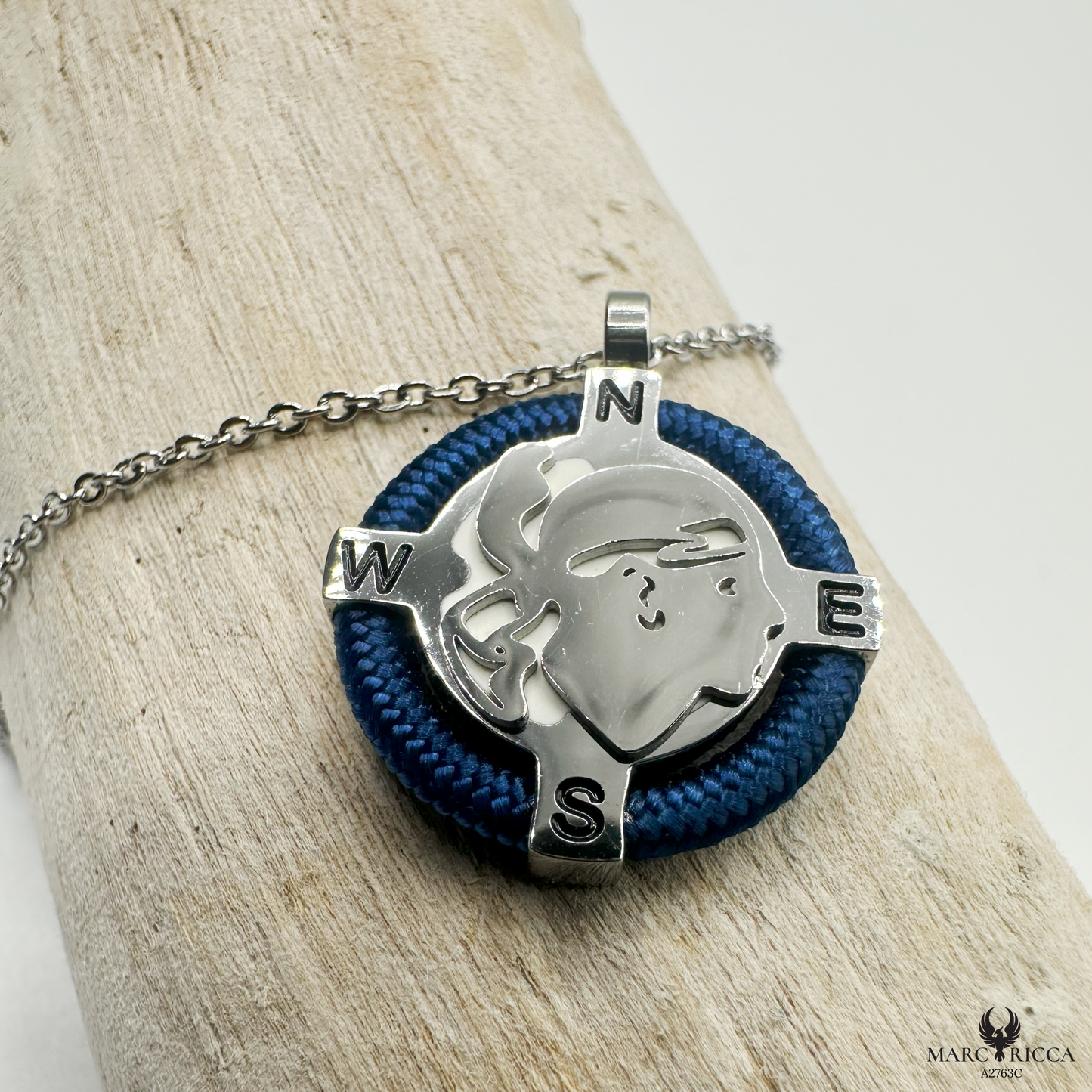 Collier Acier Tête de Maure & Cordon
