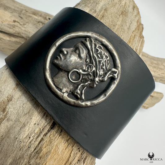 Bracelet Cuir Argent Tête de Maure / Produit unique