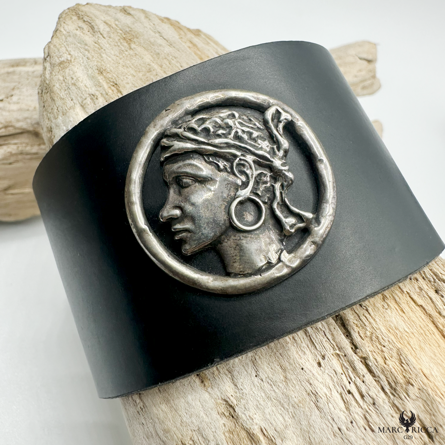 Bracelet Cuir Argent Tête de Maure / Produit unique