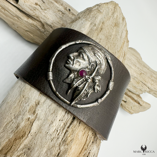 Bracelet Cuir Argent Indien / Produit unique